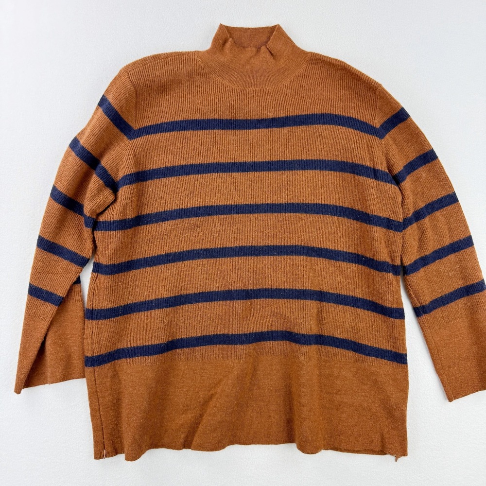 Nom Maternity Rust Brown and Navy Striped Mock Neck Sweater